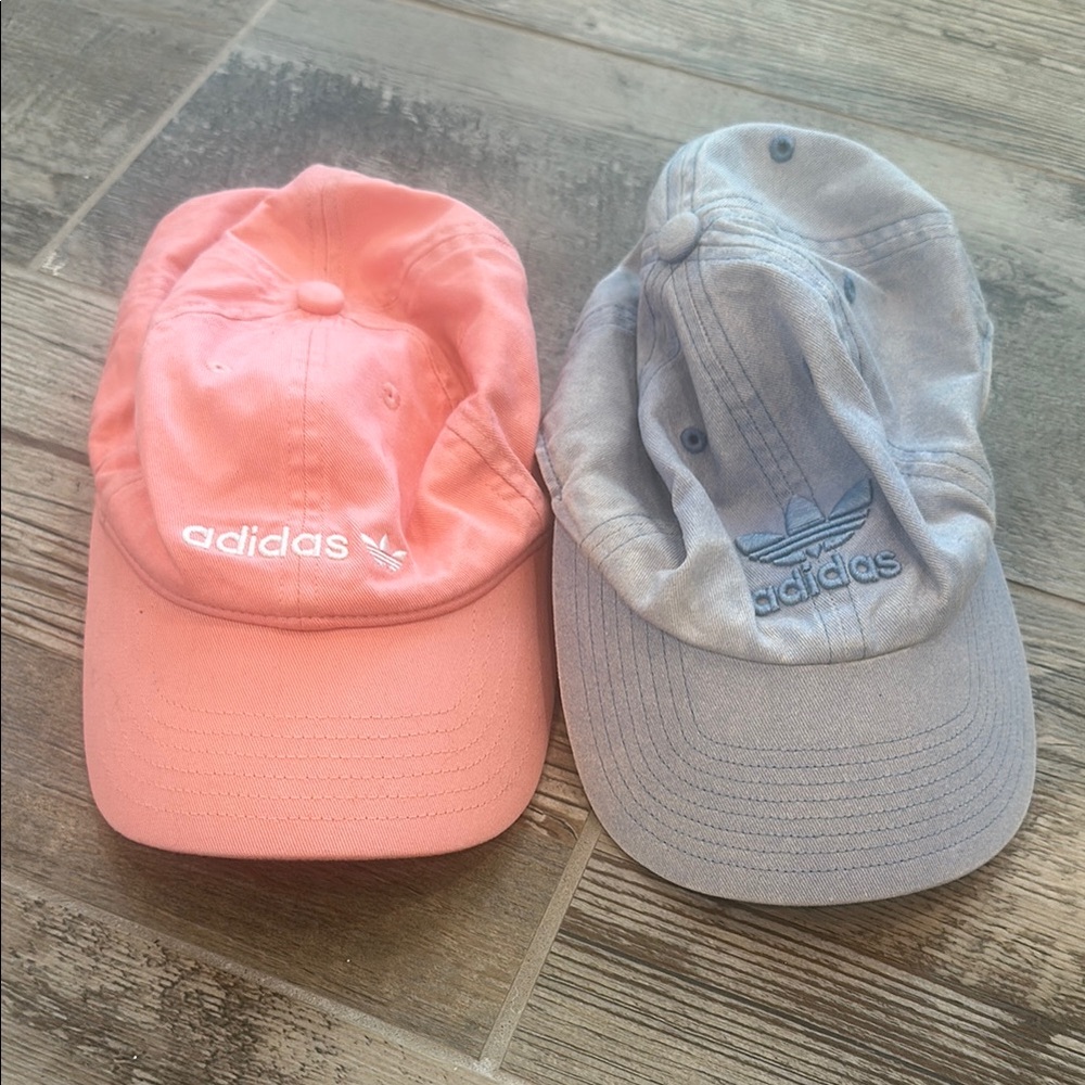 Adidas Coral and Light Blue Caps